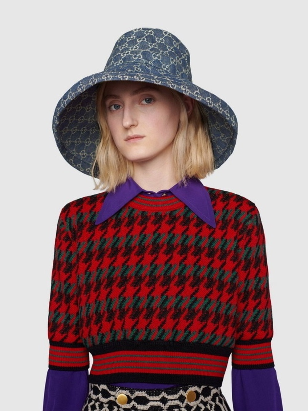Denim Monogram Large Brim Bucket Hat Jacquard Navy Blue Canvas Sun Beach